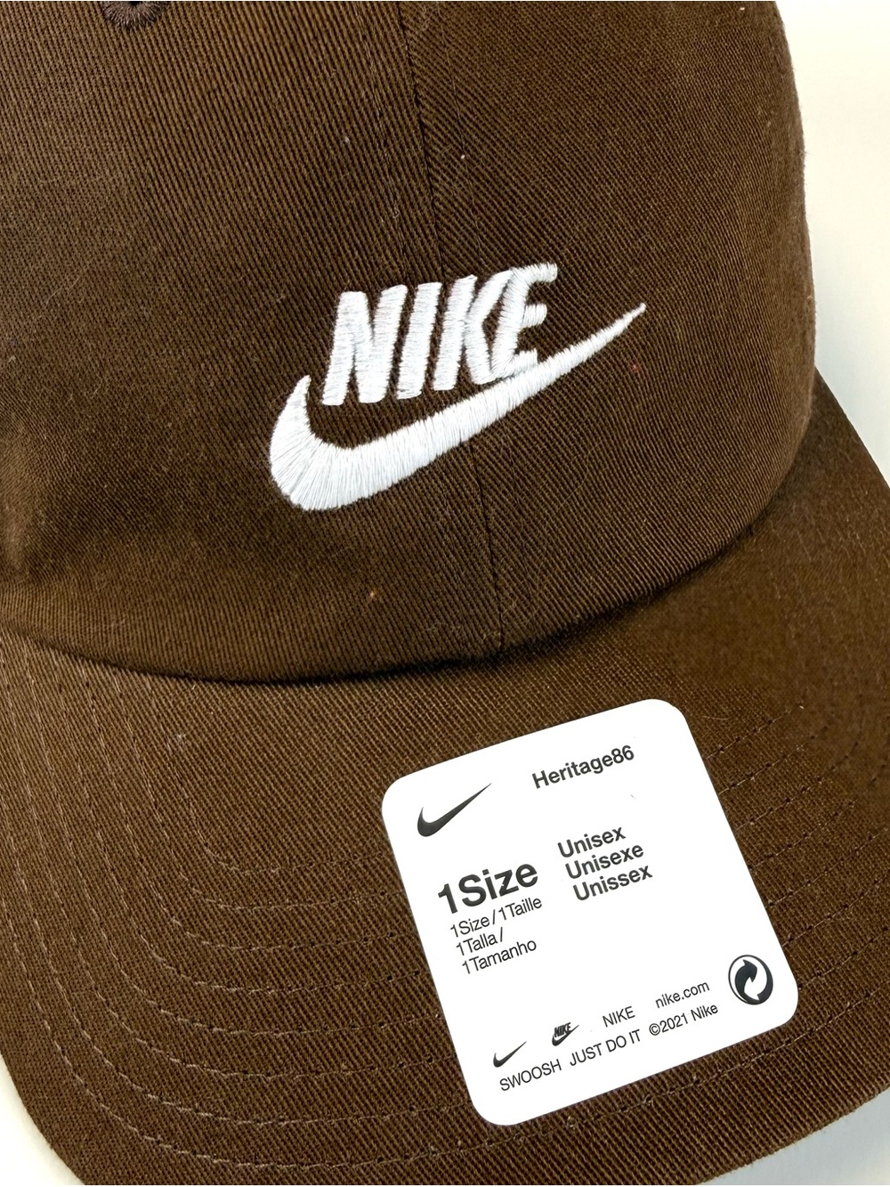 Nike Brown Baseball Cap with White Swoosh - NWT